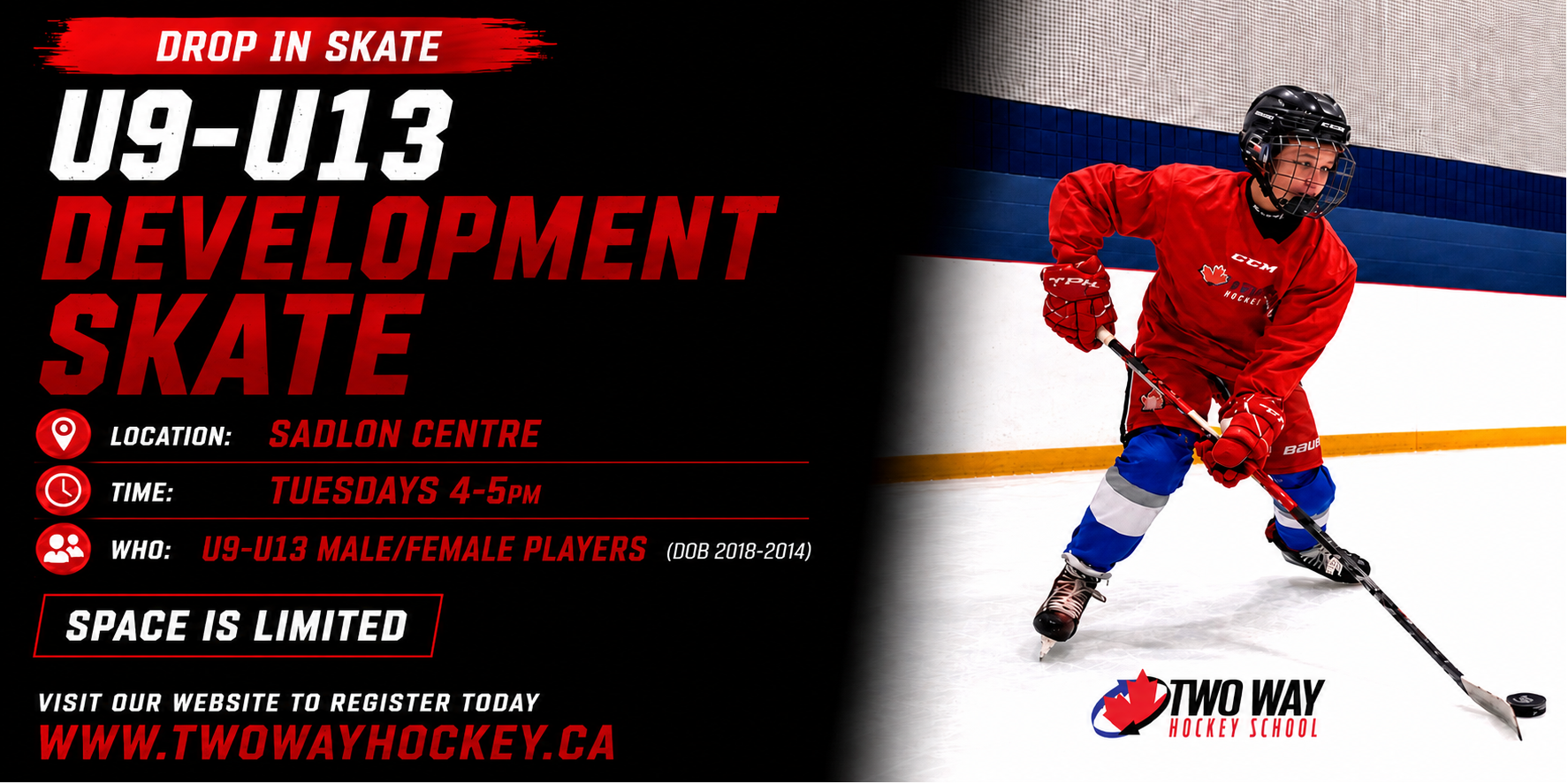 DROP IN SKATE: Sept 15th, U9-13 Development Skate